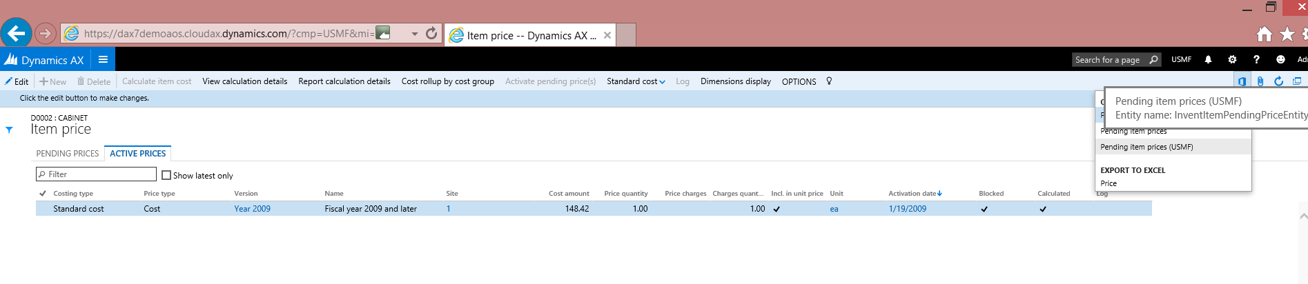 Export to Excel option