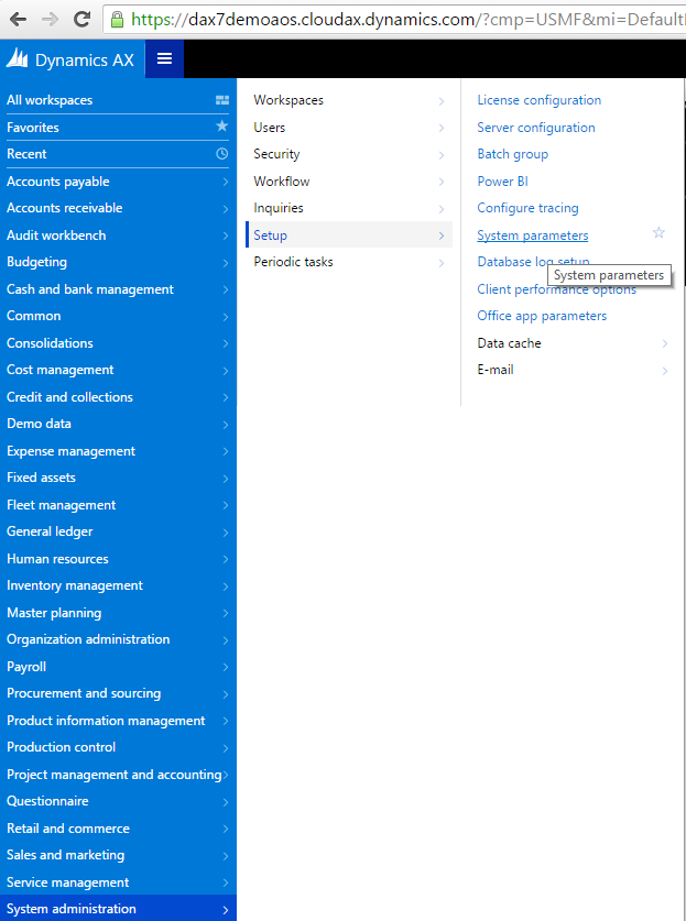 System parameters setup